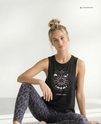 Yoga Boxy Tank Sun Bio Baumwolle Tencel™ Tula - schwarz – AI GENERATED / KI-GENERIERT