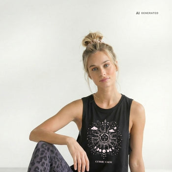 Yoga Boxy Tank Sun Bio Baumwolle Tencel™ Tula - schwarz – AI GENERATED / KI-GENERIERT