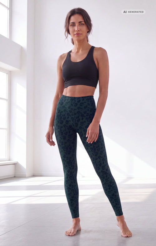Yoga Soft Leggings 2.0 Leo Bio Baumwolle Luna - waldgrün – AI GENERATED / KI-GENERIERT