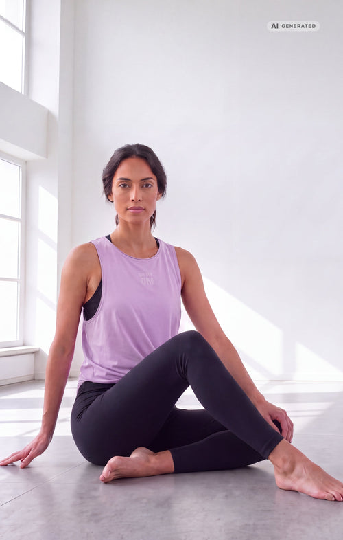 Yoga Tank OH MY OM Bio Baumwolle Tencel™ Tari - lila – AI GENERATED / KI-GENERIERT