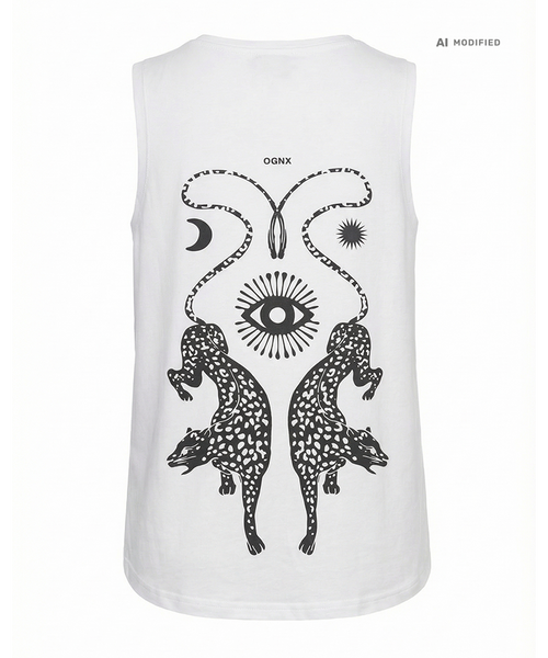 Yoga Athletic Tank 2.0 Cosmic Leopard Bio Baumwolle Tencel™ Tara - weiß – AI MODIFIED / KI-BEARBEITET