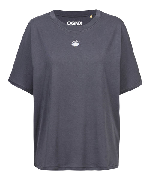 | color:grau | yoga damen boxy shirt sora | bio baumwolle tencel | yoga shirt cosmic flow | yoga damen t-shirt nachhaltig