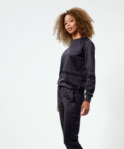 | color:blau |sweater mit keffiah muster blau 